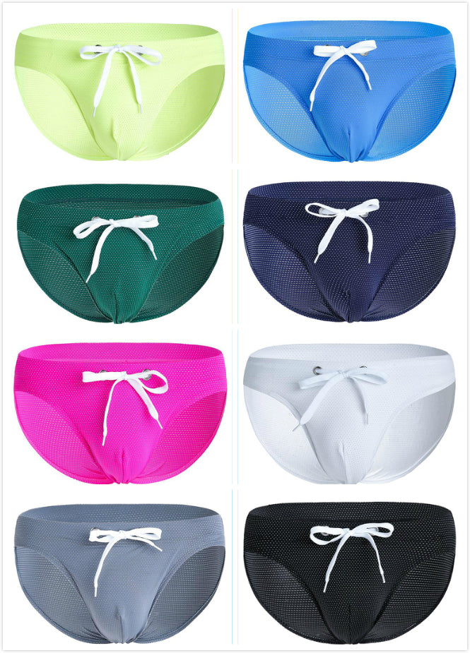 Mens U Convex Pouch Drawstring Solid Swimming Briefs