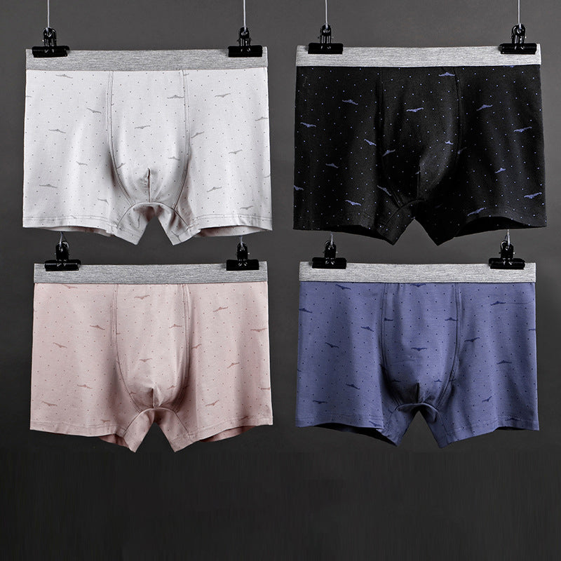 4Pcs Soft Cotton Printed Mid-waist Men's Boxer Briefs