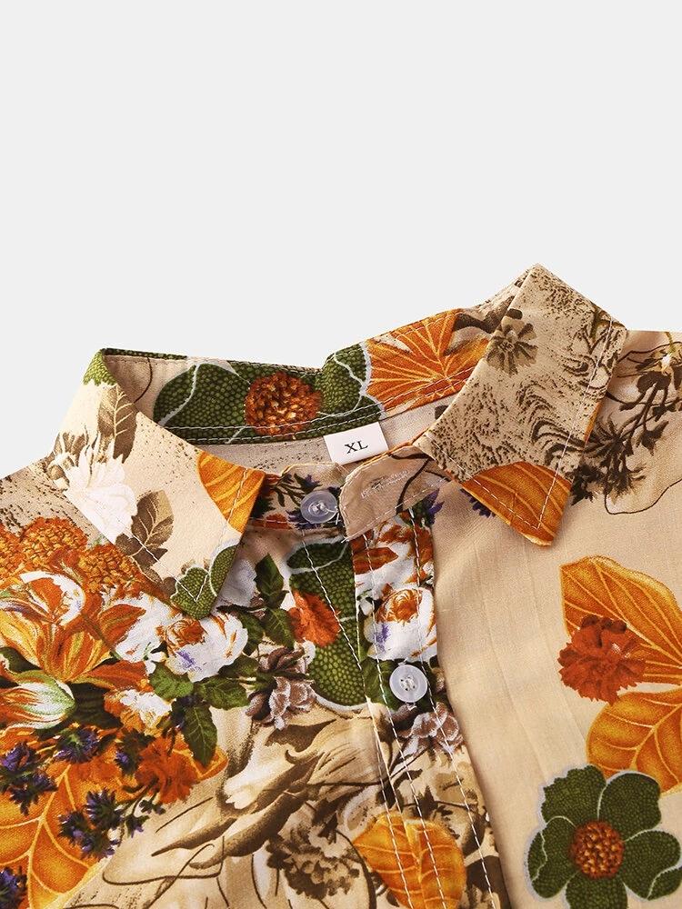 Mens Vintage Floral Oil Printting Short Sleeve Shirts