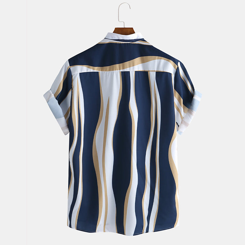 Mens Plain Color Striola Short Sleeve Shirts