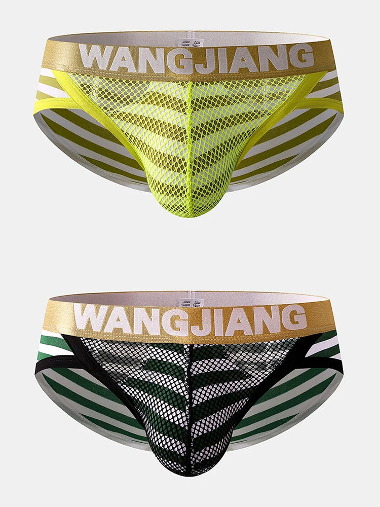 2 Pack Sexy Mens Striped Cotton U Shaped Pouch Briefs