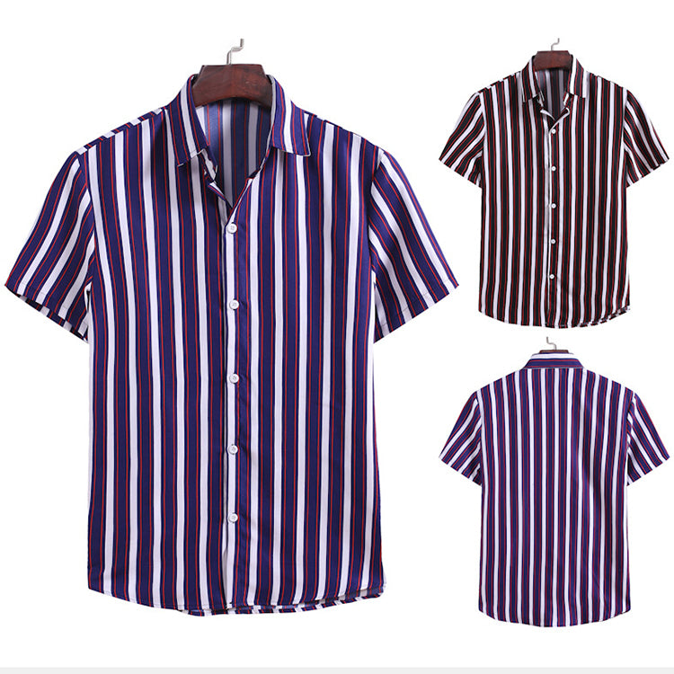 Mens Colored Stripe Printed Short Sleeve Shirts