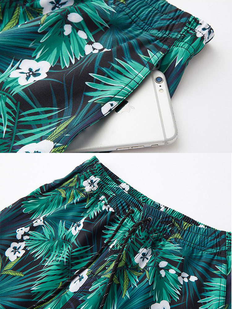 Men Quick Dry Drawstring Printed Ling Swim Trunks