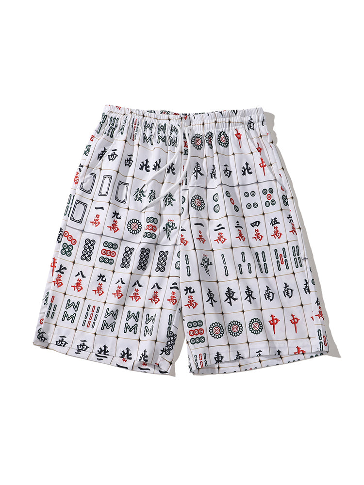 Men's Holiday Printing Elastic Waist Loose Beach Shorts