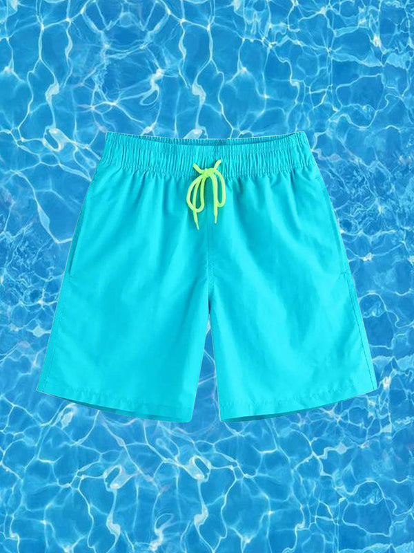 Men Shinny Plain Waterproof Swim Trunks