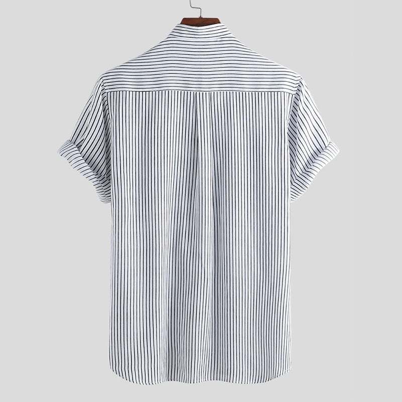 Mens Striped Breathable Stand Collar Shirts