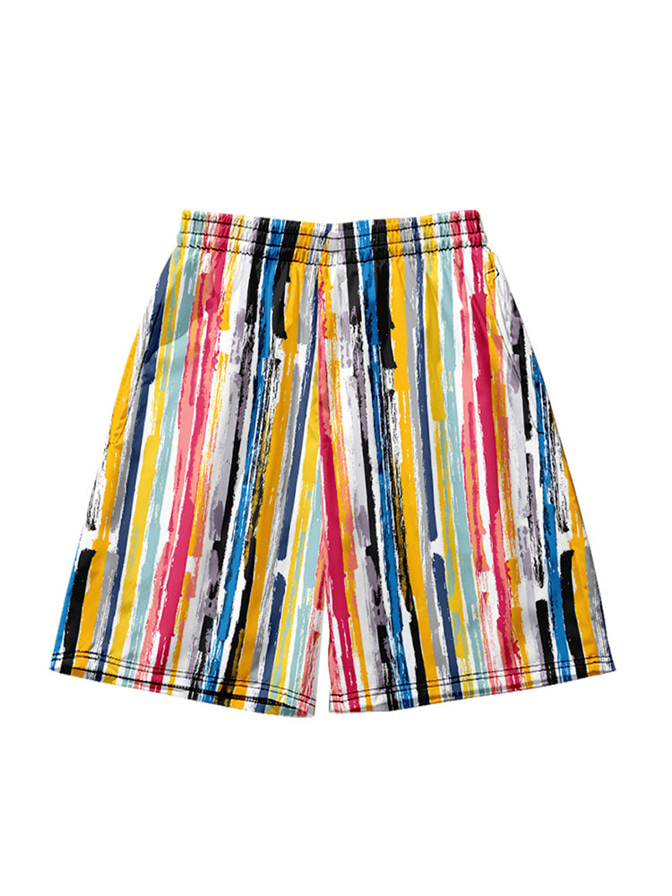 Mens Colorful Stripe Printing Breathable Beach Shorts