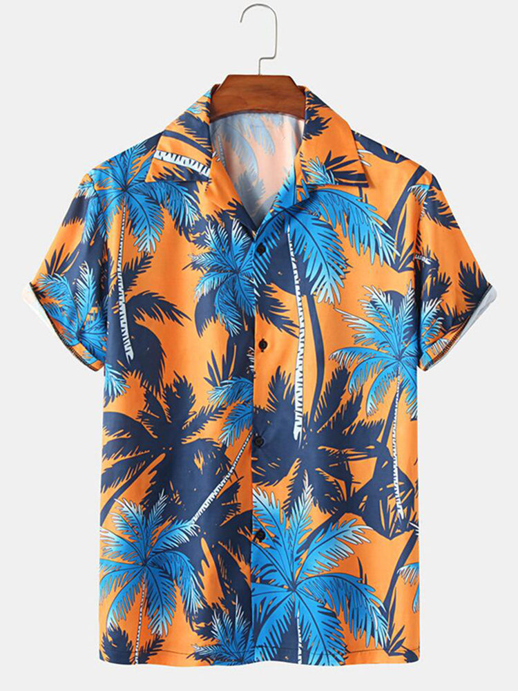 Mens Coconut Tree Print Hawaii Holiday Shirts