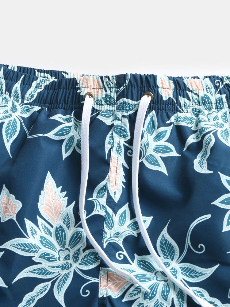 Mens Quick Drying Floral Printed Beach Board Shorts