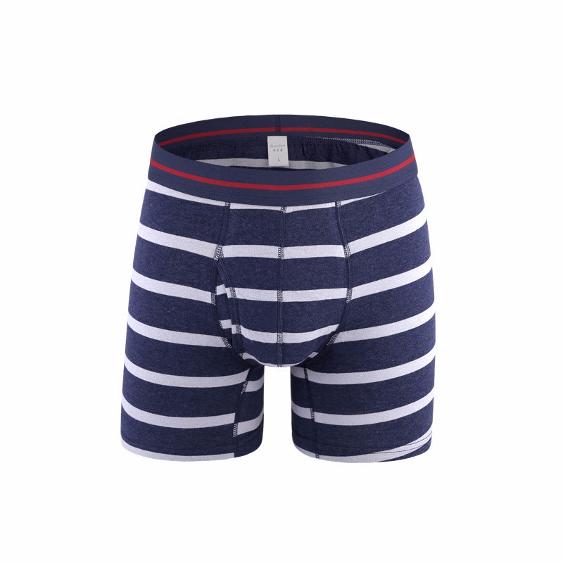 Men's Cotton Striped Boxer Brifs Fly Front with Pouch