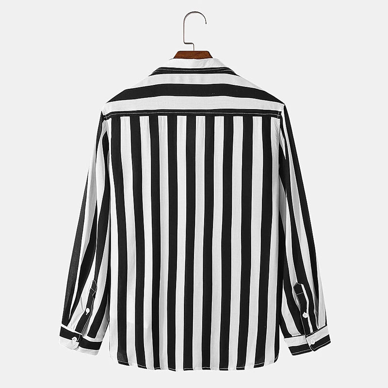Mens Stripe Relaxed Fit Casual Long Sleeve Shirts