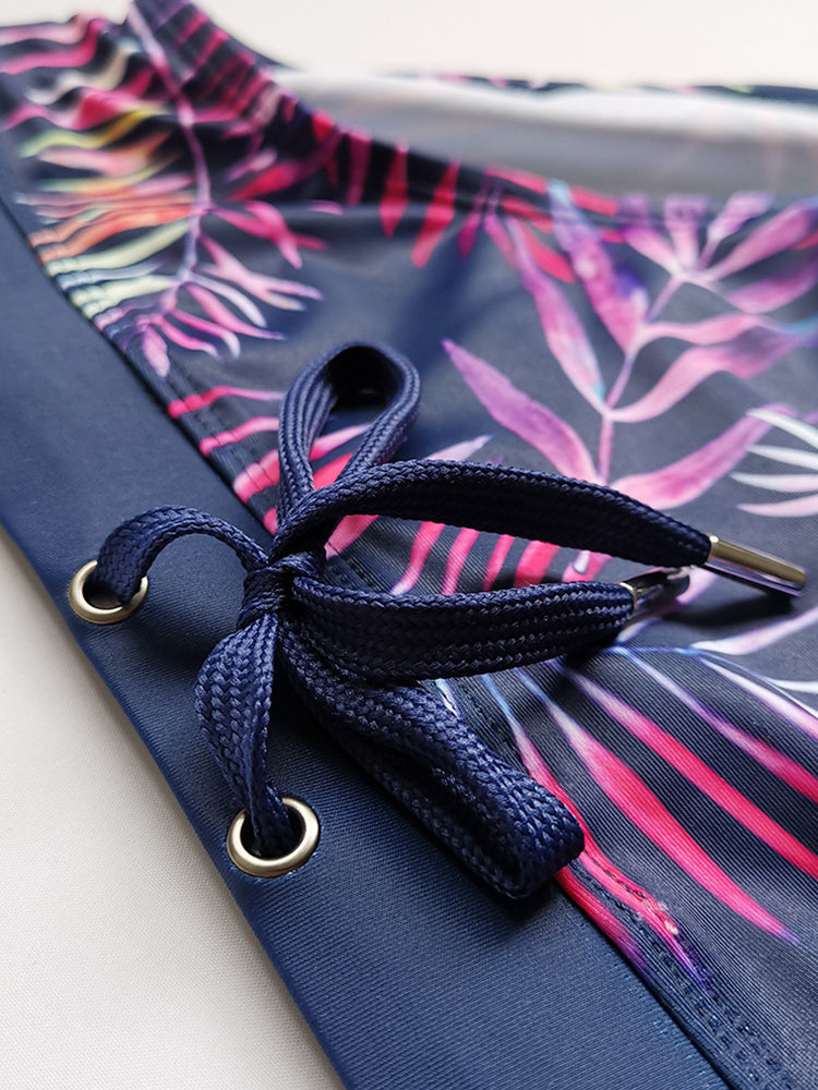 Men Leaf Printed Breathable Swim Briefs