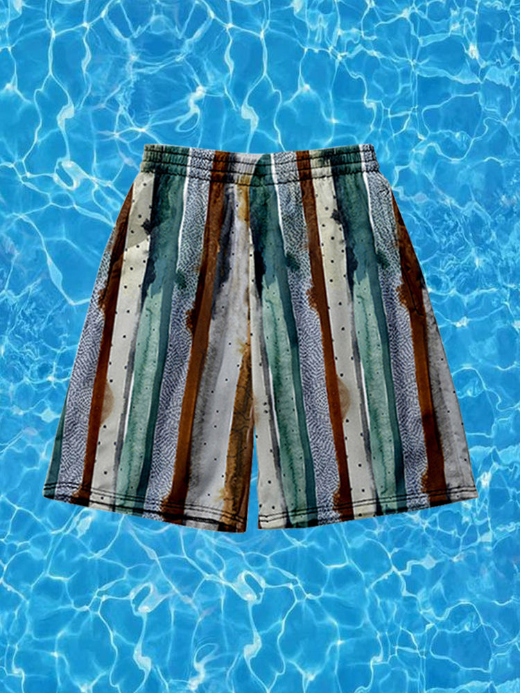 Mens Novelty & Basic Stripes Quick Dry Beach Shorts
