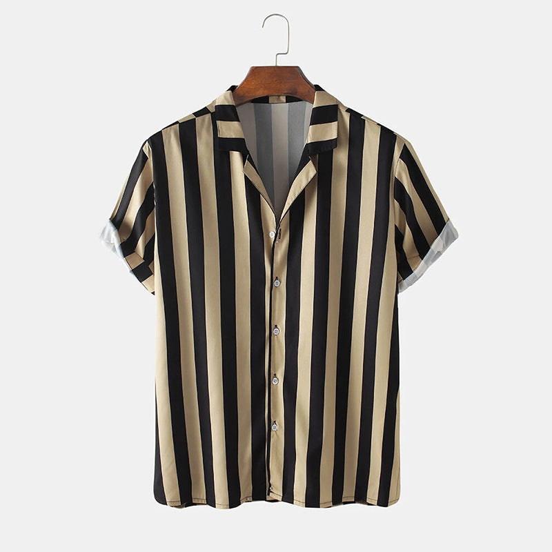 Mens Striped V Neck Short Sleeve Shirt