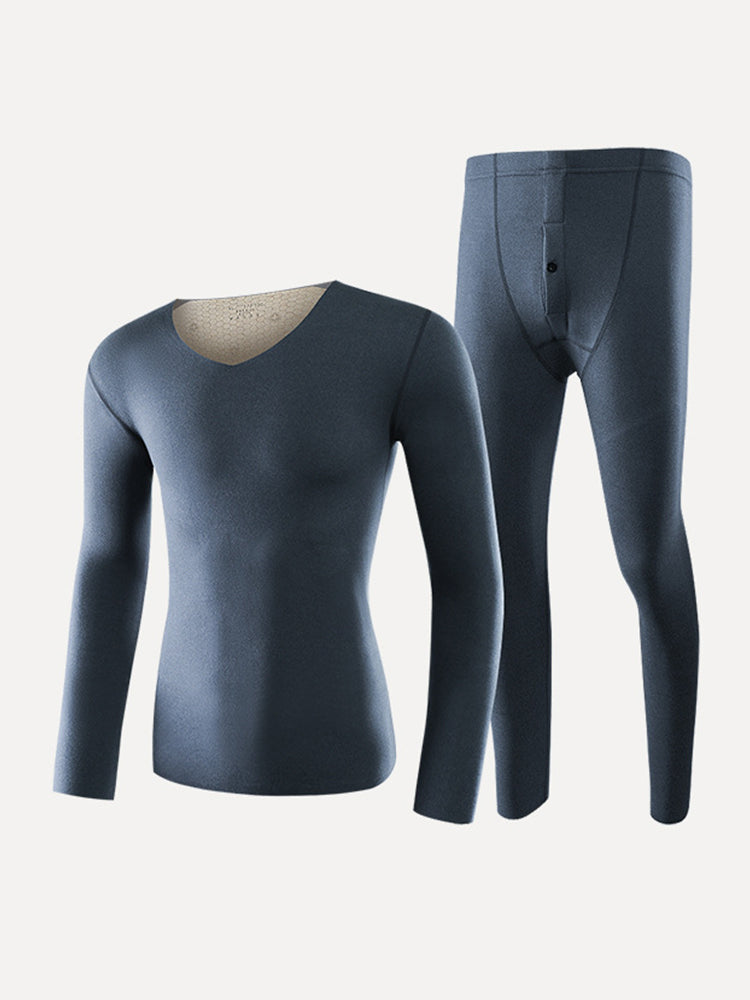 Seamless Warm Men's Button Couple Pajamas Set