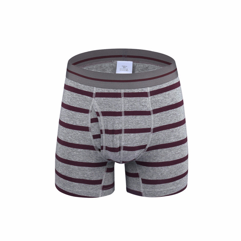 Men's Cotton Striped Boxer Brifs Fly Front with Pouch