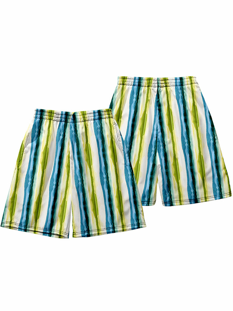 Mens Novelty & Basic Stripes Quick Dry Beach Shorts