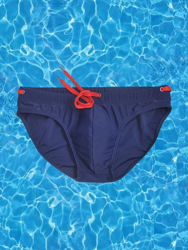 Men's Solid Swimming Briefs Drawstring Bikini