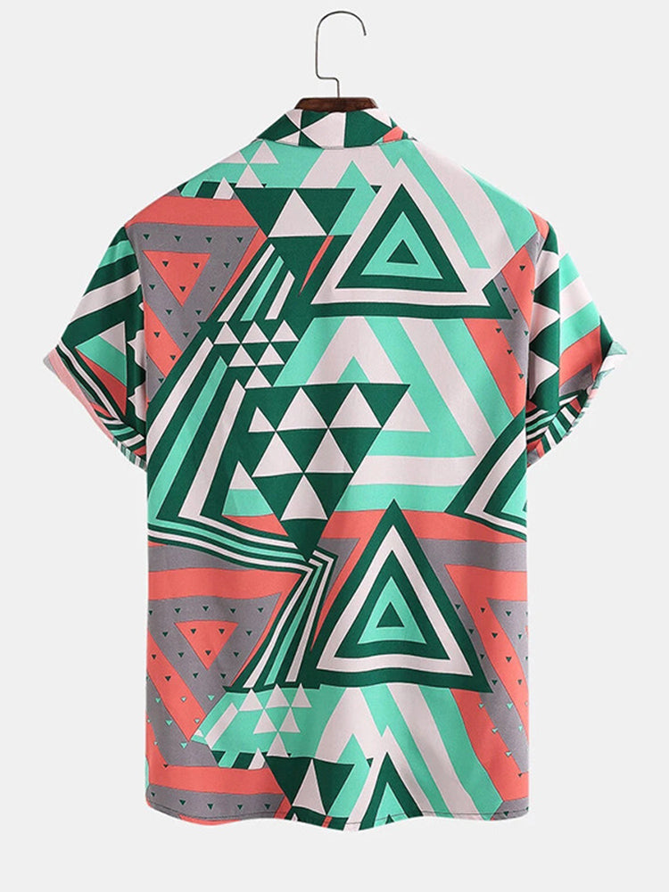 Mens Triangle Print Street Short Sleeve Shirts