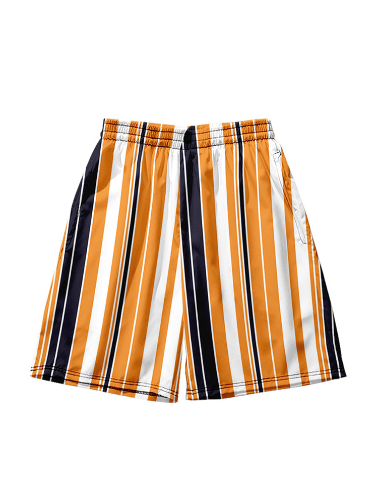 Mens Colorful Stripe Printing Breathable Beach Shorts