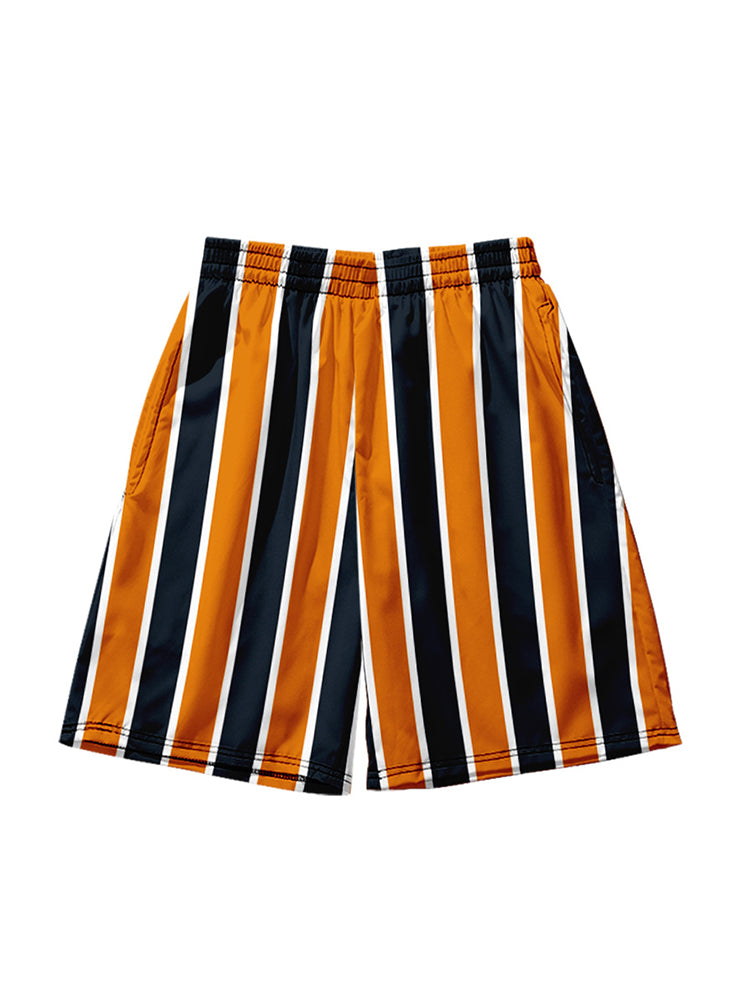 Mens Colorful Stripe Printing Breathable Beach Shorts
