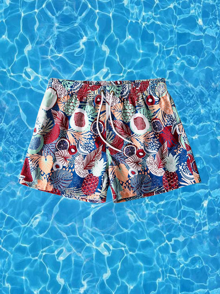 Mens Tropical Print Drawstring Quick Dry Board Shorts