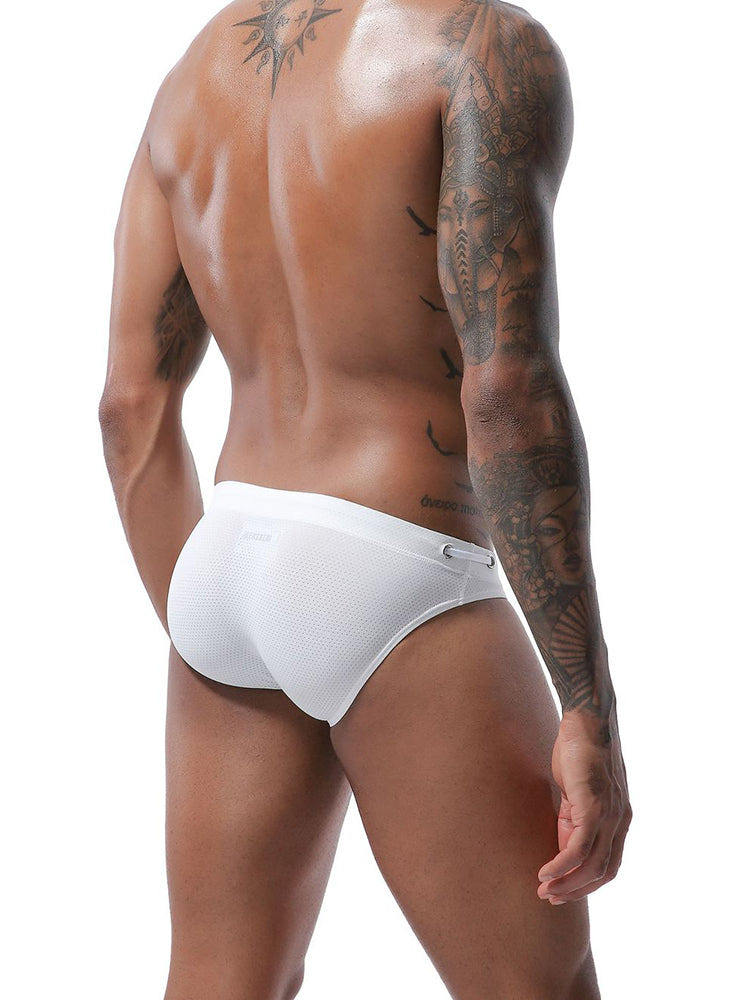 Mens U Convex Pouch Drawstring Solid Swimming Briefs