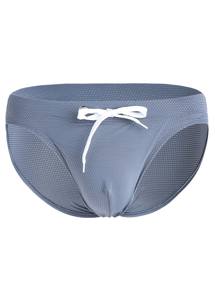 Mens U Convex Pouch Drawstring Solid Swimming Briefs