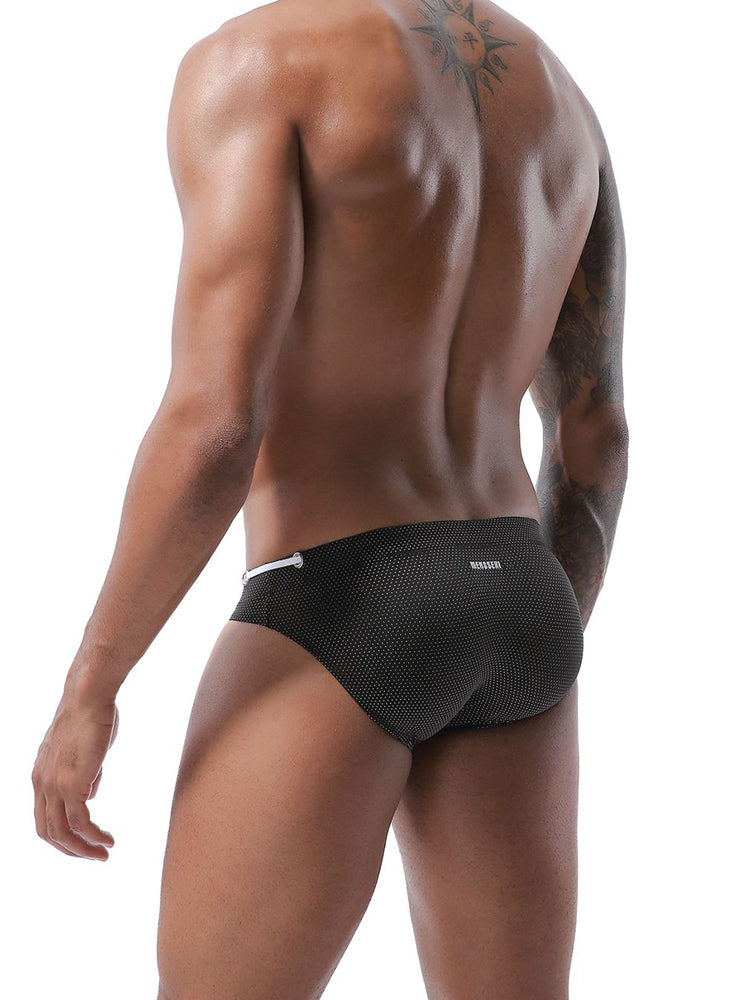 Mens U Convex Pouch Drawstring Solid Swimming Briefs