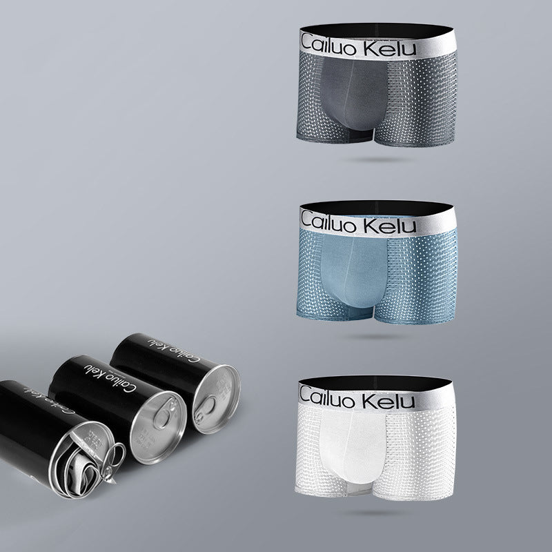 3 Pcs Men's Mesh Breathable Ice Silk Boxer Briefs
