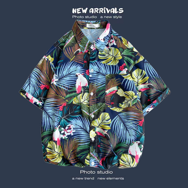Men's Flower Short Sleeve Frontpocket Hawaiian Shirts