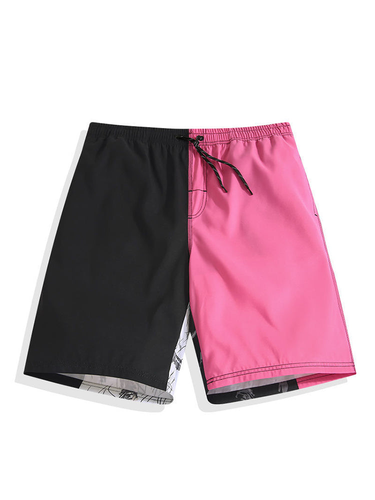 Men Animal Print Drawstring Waist Swim Trunks