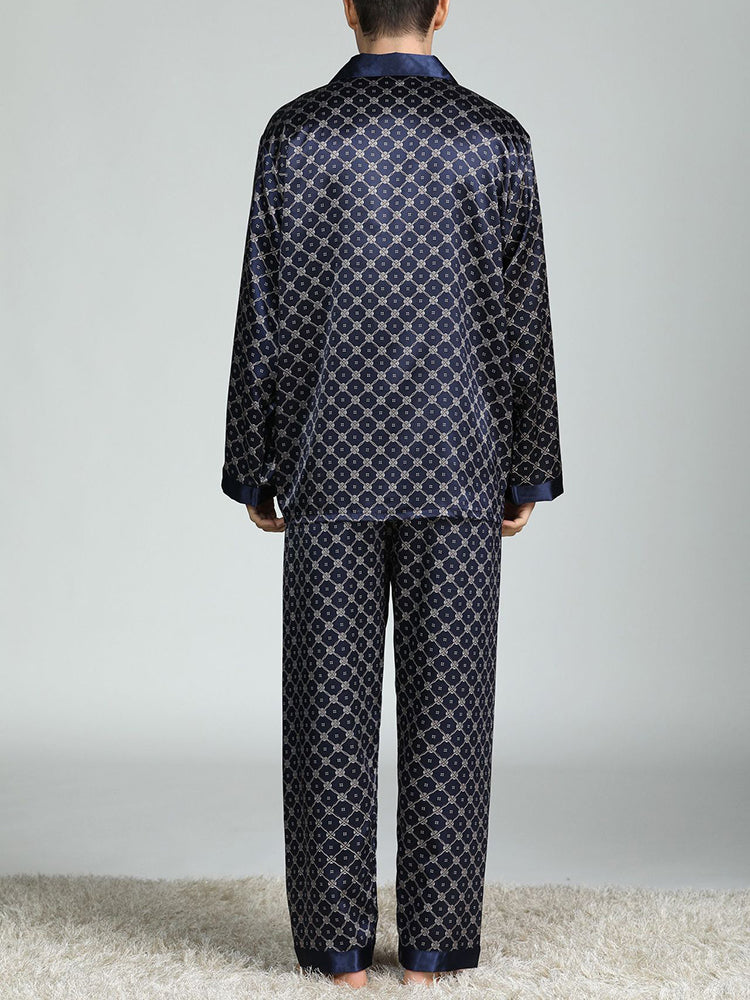 Men's Print Sleepwear Silk Satin Pajamas Set