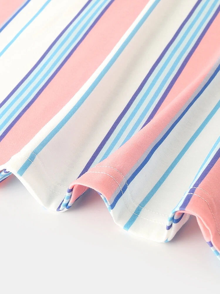 Men Colorful Striped Comfy Short Sleeve Pajamas Set