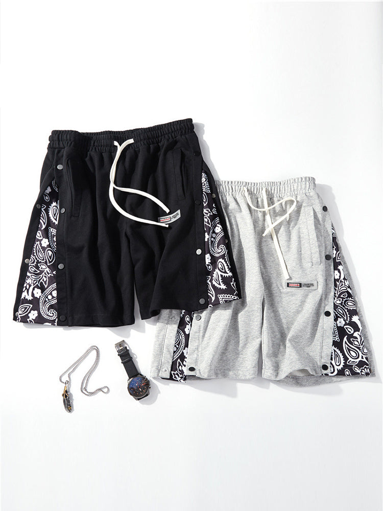 Mens Pattern Patchwork Elastic Active Athletic Shorts
