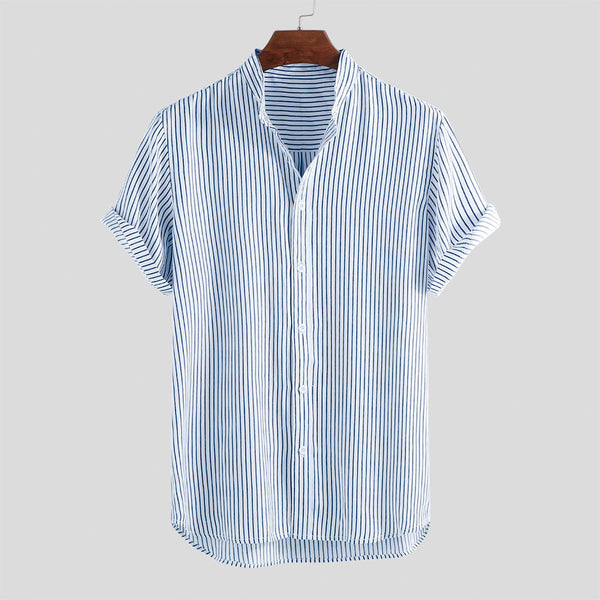 Mens Striped Breathable Stand Collar Shirts
