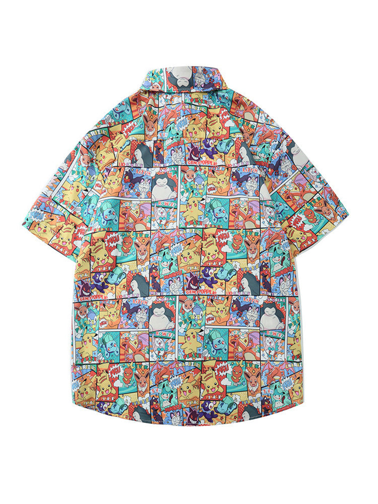 Mens Retro Style Cartoon Printed Short Sleeve Shirts