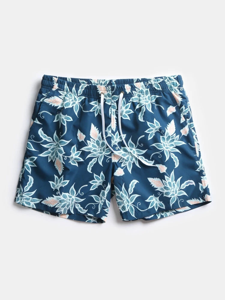Mens Quick Drying Floral Printed Beach Board Shorts