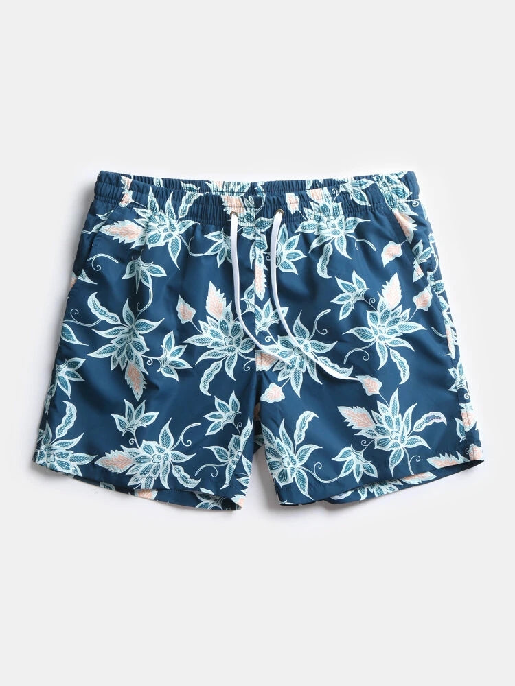 Mens Quick Drying Floral Printed Beach Board Shorts