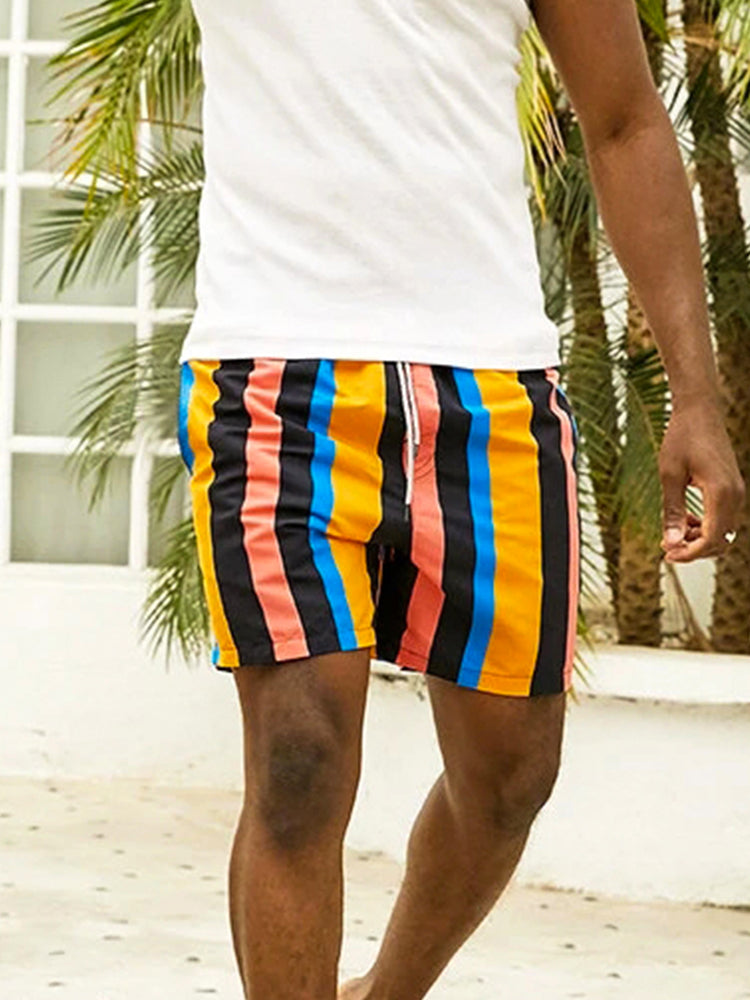 Men's Multicolor Stripe Leisure Swim Shorts