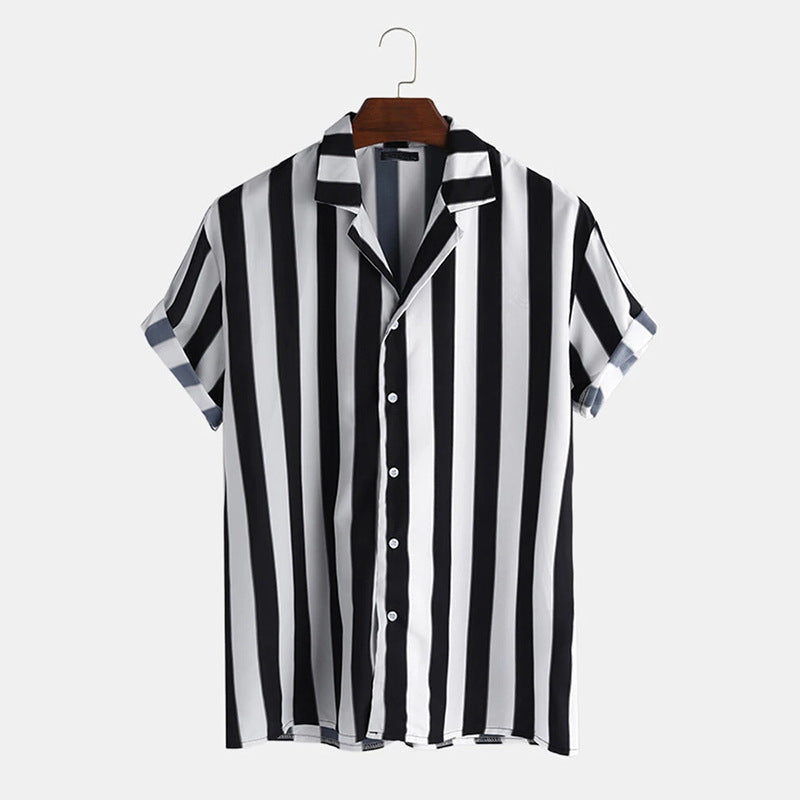 Mens Striped V Neck Short Sleeve Shirt