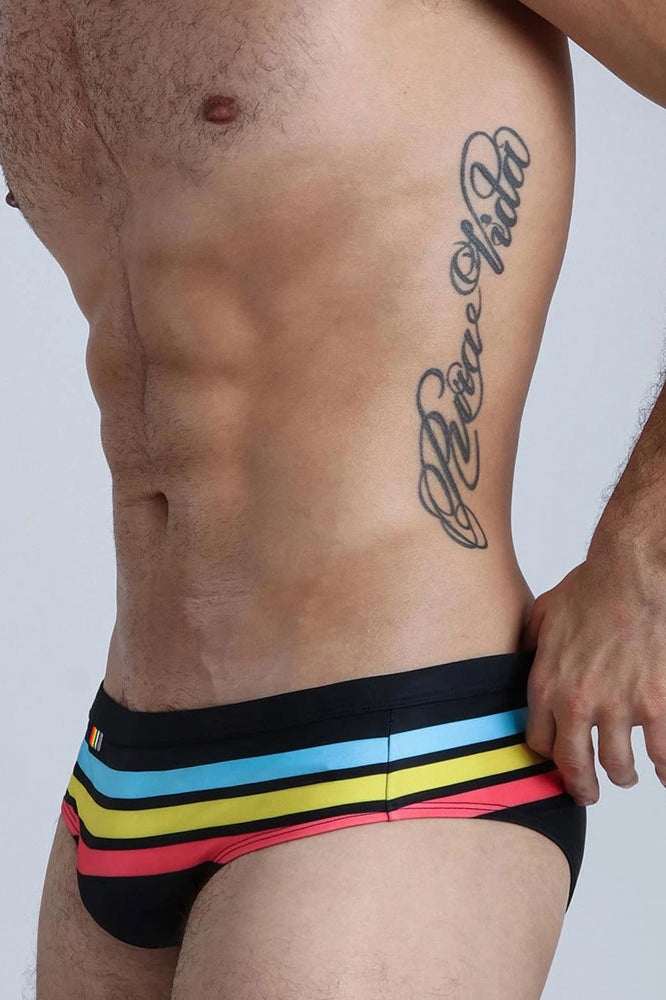 Mens Quick-drying Stripes Swim Briefs