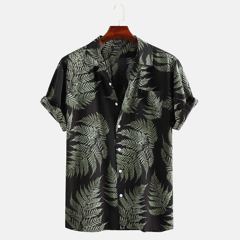 Mens 100% Cotton Leaf Printed Short Sleeve Shirts