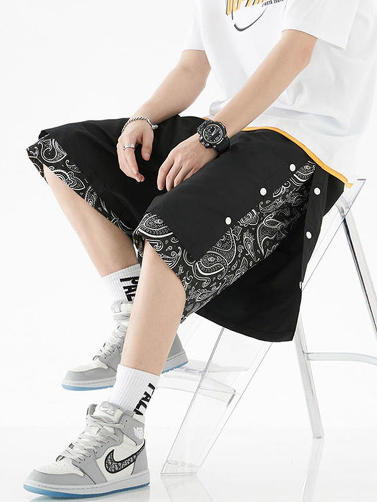 Mens Pattern Patchwork Elastic Active Athletic Shorts