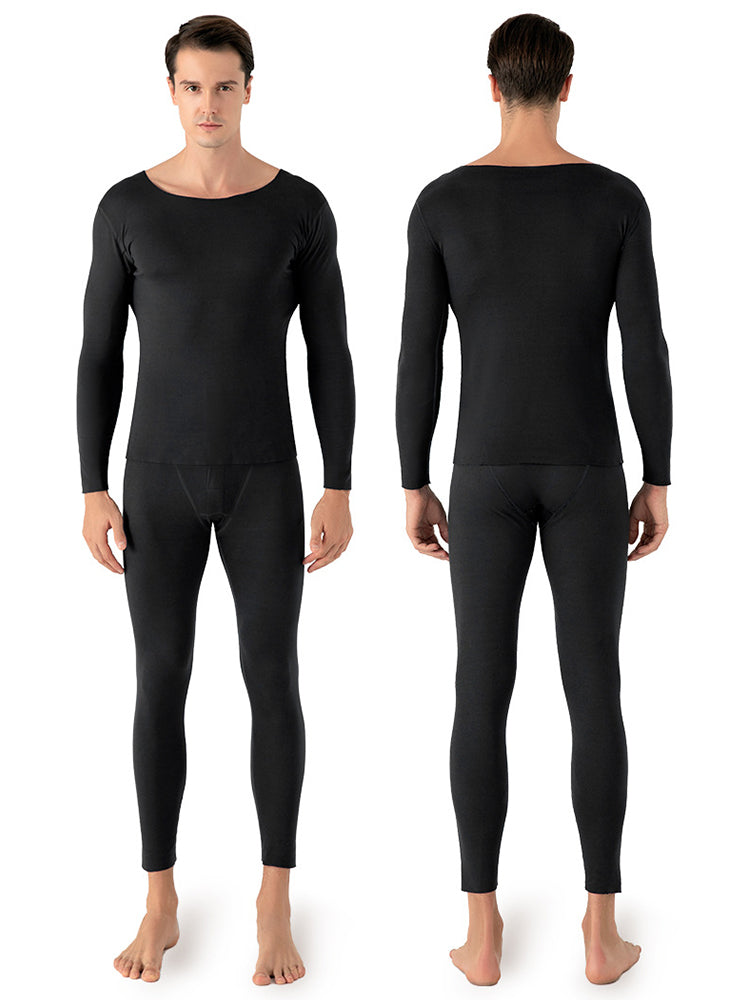 U-Neck Fleece Thermal Men Underwear Pajama Sets