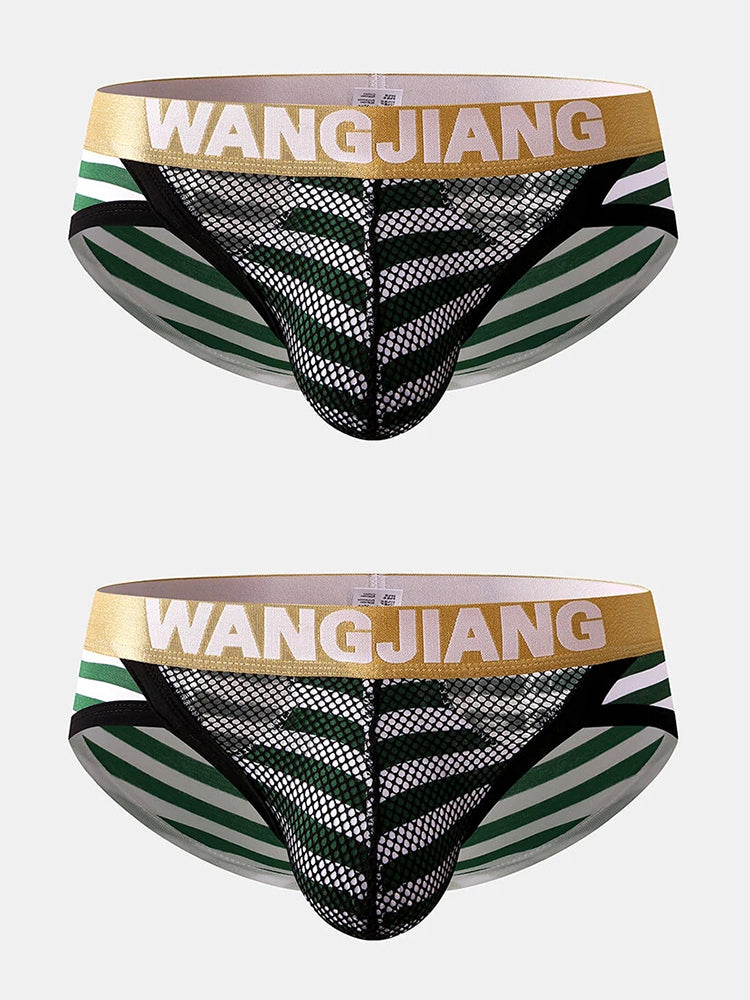 2 Pack Sexy Mens Striped Cotton U Shaped Pouch Briefs