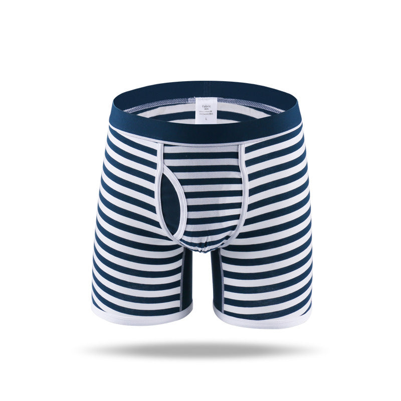 Men's Fly Front with Pouch Striped Cotton Boxer Briefs