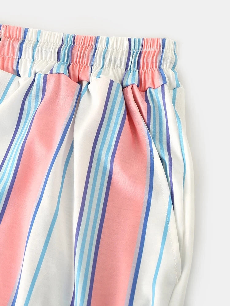 Men Colorful Striped Comfy Short Sleeve Pajamas Set