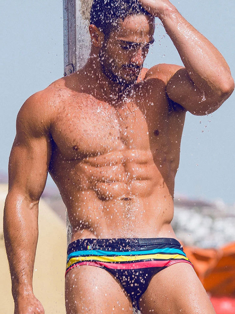 Mens Quick-drying Stripes Swim Briefs