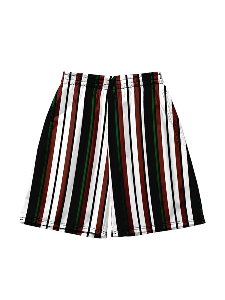 Mens Colorful Stripe Printing Breathable Beach Shorts